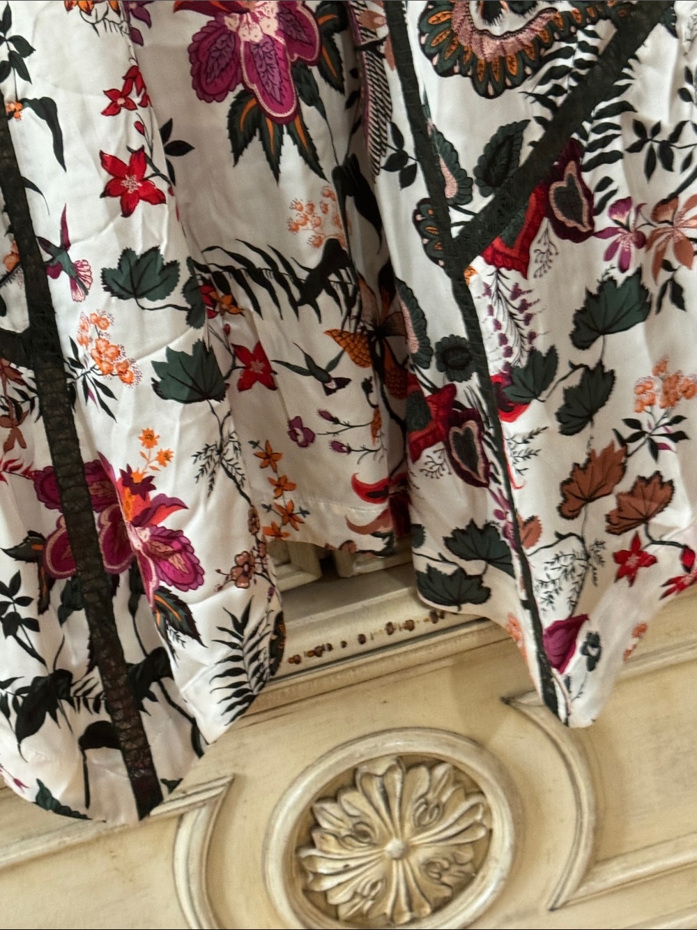 by Anthropologie Floral Lace-Trim Midi Dress in White with Red & Pink Blooms S-8 - Picture 9 of 16